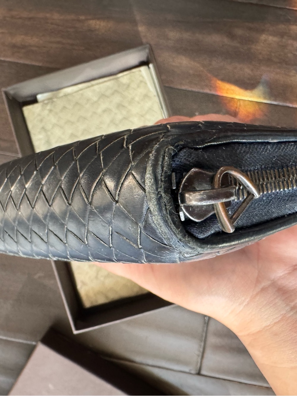 Bottega Veneta Intrecciato Zip Around Long Wallet Navy Blue with Box - Picture 6 of 14